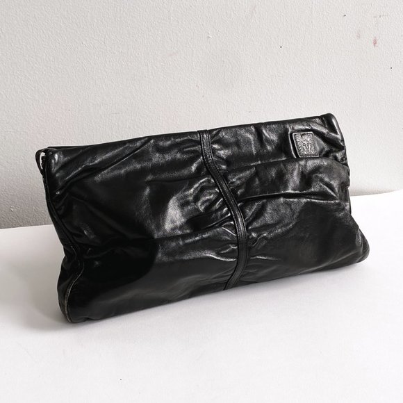 ANNE KLEIN VTG Black Leather Pochette - Picture 9 of 11